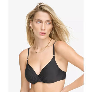 Calvin Klein Pleated Underwire Bikini Top Black Large L